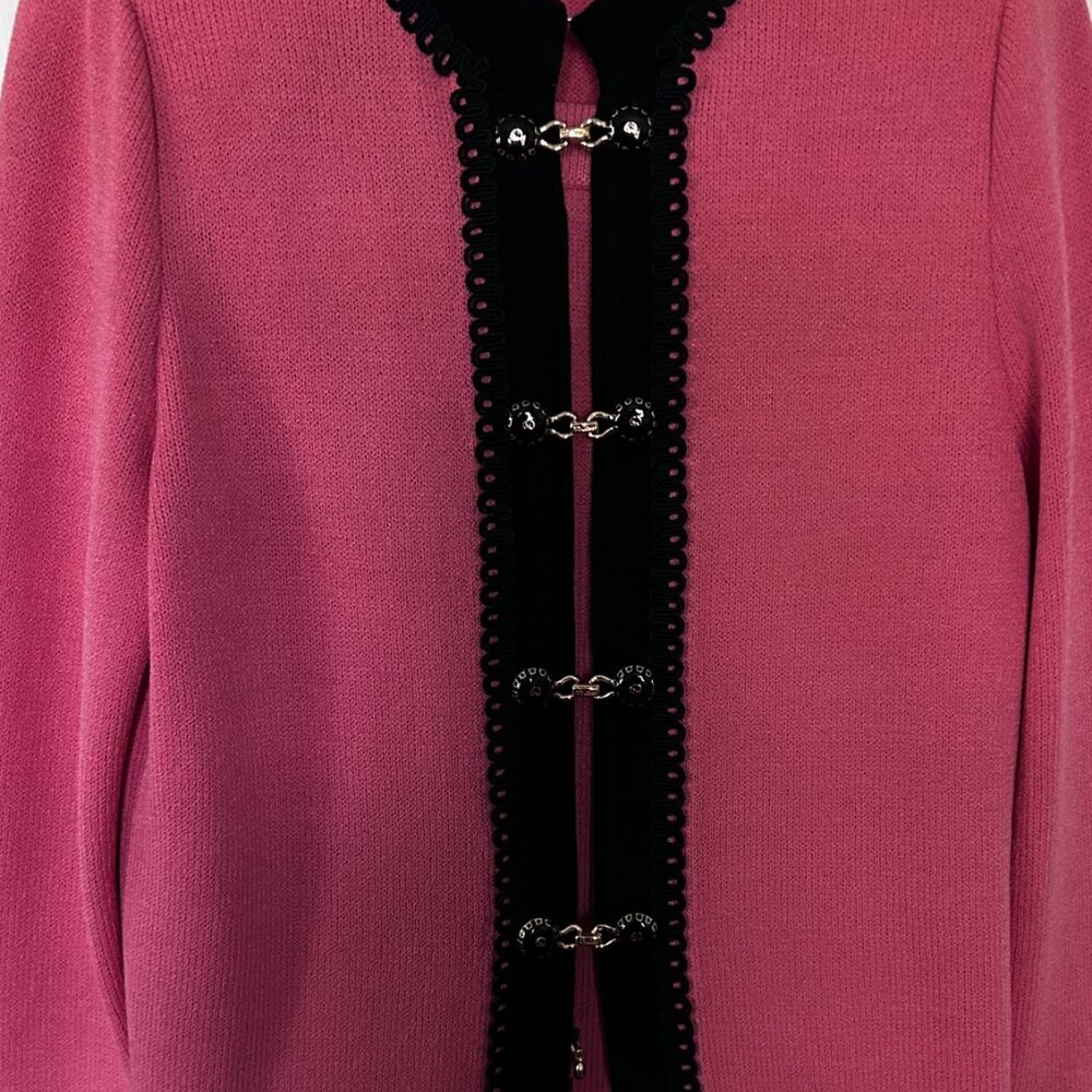 St John Collection Skirt Suit Santana Knit Coral with Black Trim Size 10